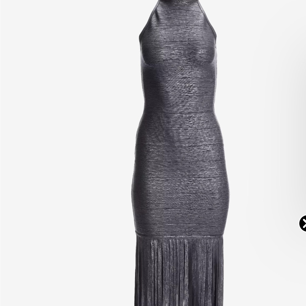 Boston Proper Metallic Silver Fringe Halter Midi Dress - Picture 5 of 12